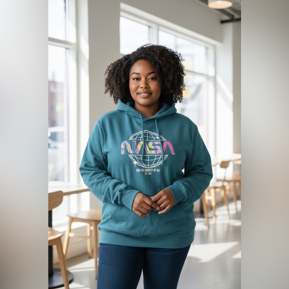 Blue teal pink NASA Hoodie 2XL For the Benefit of all - Picture 1 of 7